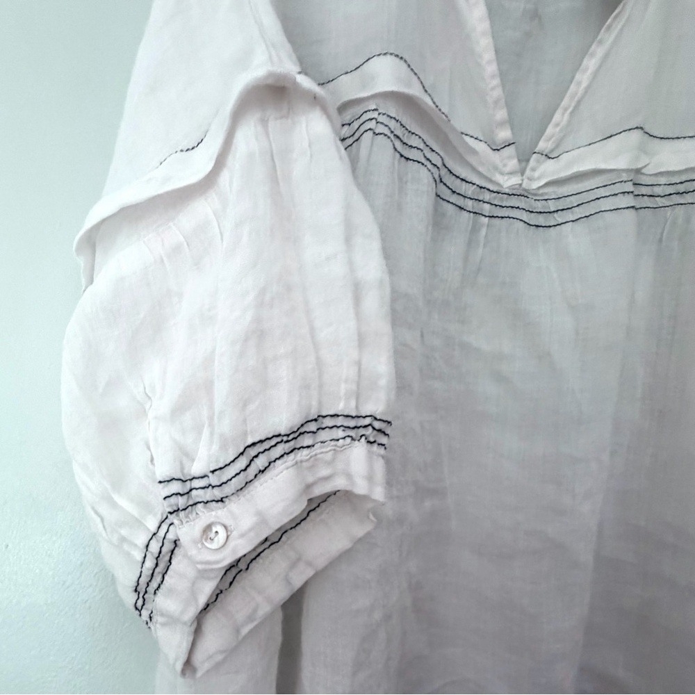 Maeve White Linen Tunic with Black Trim/Stitching XL - Picture 5 of 12